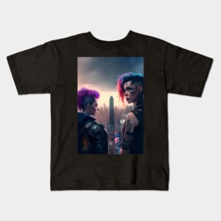 Futuristic Women Lovers in Cyberpunk City Kids T-Shirt